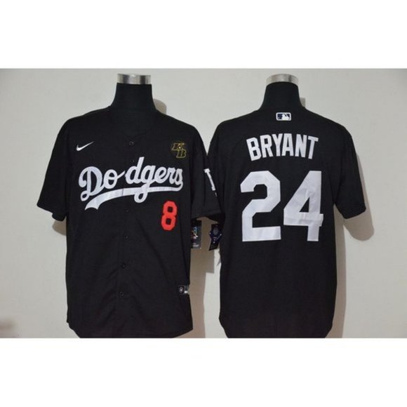 Custom Men Los Angeles Dodgers 24 and #8 Bryant Black Nike Game MLB Jerseys